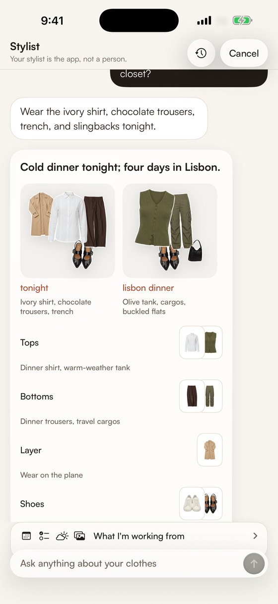 The stylist in STYLD answering a dinner tonight and four days in Lisbon with two fits